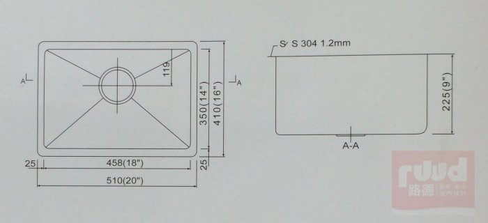 【路德廚衛】Lofn Rindr方型手工不鏽鋼水槽- KSSX-5080AR  圓角方形不銹鋼水槽 歡迎來電詢問!!!