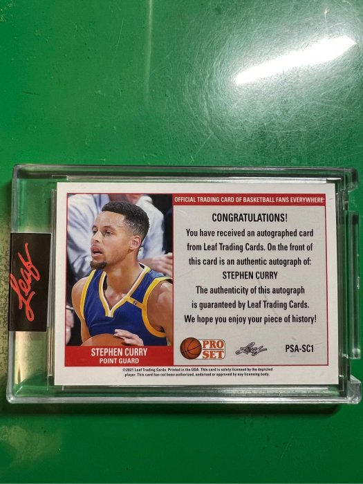 Stephen Curry 2021 Leaf Pro Set Autograph #SC1 Golden State Warriors 簽名卡 貼簽