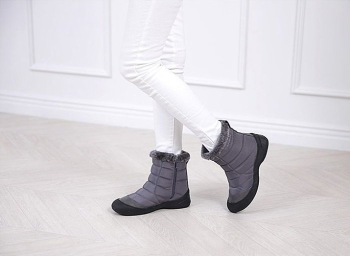(((每雙1500))) 全新 ~ 韓版 內絨毛 中筒拉鍊 保暖防水 厚底 毛靴雪靴 - 灰色 (24)