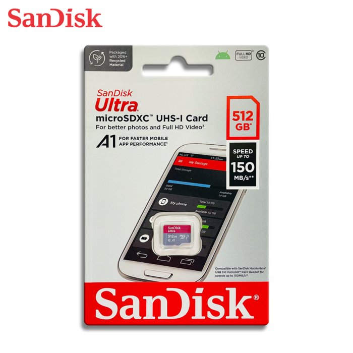 SanDisk【512GB】Ultra A1 MicroSD UHS-I 手機 記憶卡 (SD-SQUAC-512G)