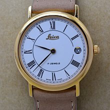 《寶萊精品》Leica 徠卡金白圓型日期手動男子錶