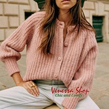 歐美 新款 SZ 慵懶氣質 復古粗針 舒適柔軟羊毛 寬鬆圓領單排扣針織衫毛衣外套 2色 (Q1112)