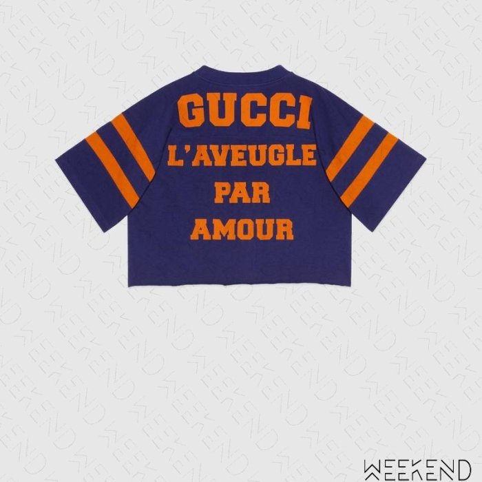 【WEEKEND】 GUCCI 1921 L'aveugle Par Amour 短版短袖 上衣T恤 藍色 660868