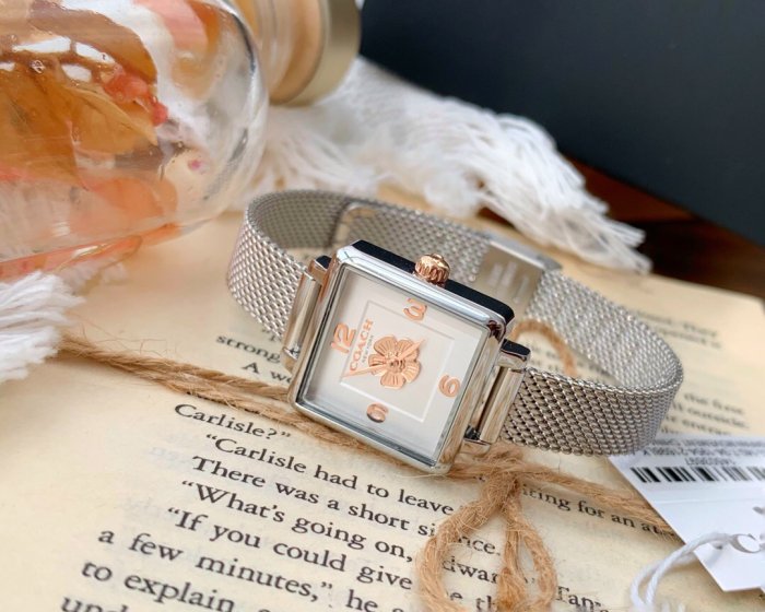 現貨COACH 女錶CASS系列 茶玫瑰 小方型錶盤 石英錶 精致女手錶 日常生活防水明星同款熱銷