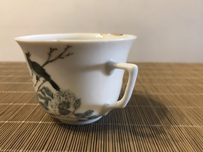 清代 民國 粉彩 釉上彩 花鳥 茶杯 咖啡杯 金繕 瓷器