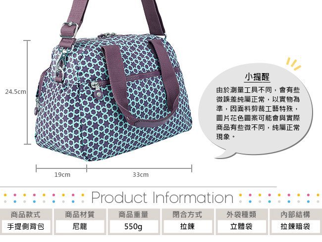 出清全新正品 Kipling defea  藍紫星漾印花手提側背包