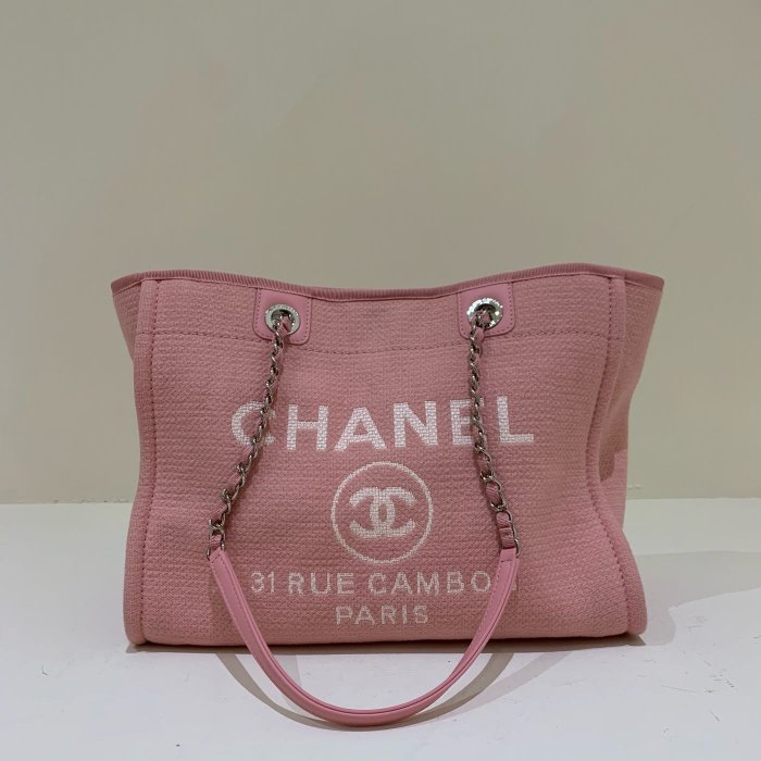 Chanel 購物包 沙灘包 帆布 粉色《精品女王全新&二手》