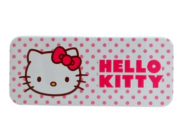 【卡漫迷】 Hello KItty 鉛筆盒 白底粉點 單層 ㊣版 韓國製  馬口鐵製 文具盒 鐵筆盒 凱蒂貓 置物盒