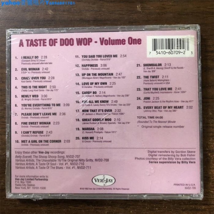 CD A Taste Of Doo Wop Volume One 藝術歌曲集 US未拆一Yahoo壹號唱片