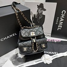 《真愛名牌精品》CHANEL AS3787  黑色 荔枝皮 淡金扣 雙口袋後背包/小青蛙包 *全新*代購