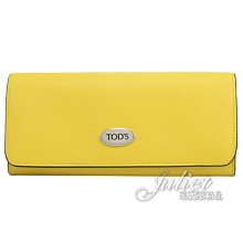 【茱麗葉精品】【全新精品 優惠中】TODS 專櫃商品 金屬LOGO小牛皮翻蓋釦式長夾.亮黃/黑邊 現貨