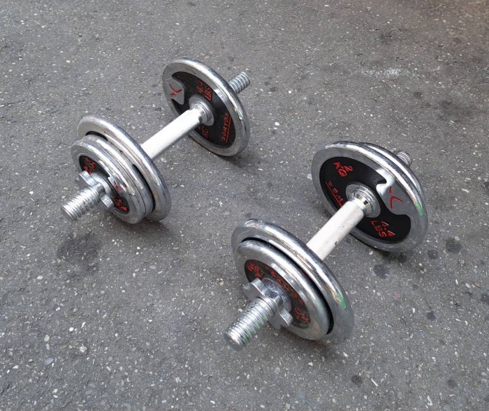 二手~DOMYOS 重量訓練 18公斤啞鈴組 槓鈴套組合~健身 重訓 舉重 肌肉訓練 居家訓練