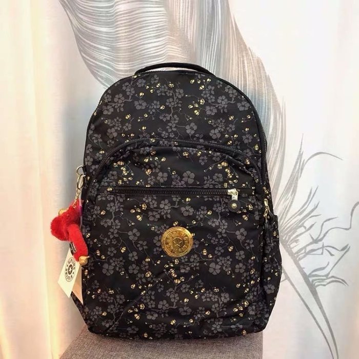 Kipling 猴子包 K21305 K10898 黑底金色印花 多用拉鍊款輕量雙肩後背包 大款 限時優惠 防水