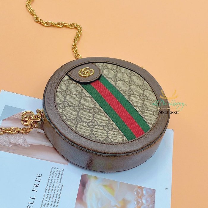 【黎都精品】GUCCI 古馳 550618 OPHIDIA PVC 金鍊 圓餅包 斜背包 小包