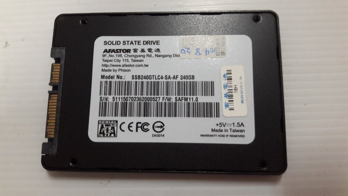 (台中) SSD富基電通固態硬碟 SATA3 240G 中古良品