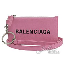 【茱麗葉精品】【全新福利品】BALENCIAGA 巴黎世家 594548 品牌LOGO斜背頸掛牛皮證件零錢包.粉 現貨