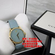 優買二手精品名牌店 GUCCI G G LOGO Timeless 金 蜜蜂 錶殼 藍 石英錶 手錶 錶 38MM 全新II