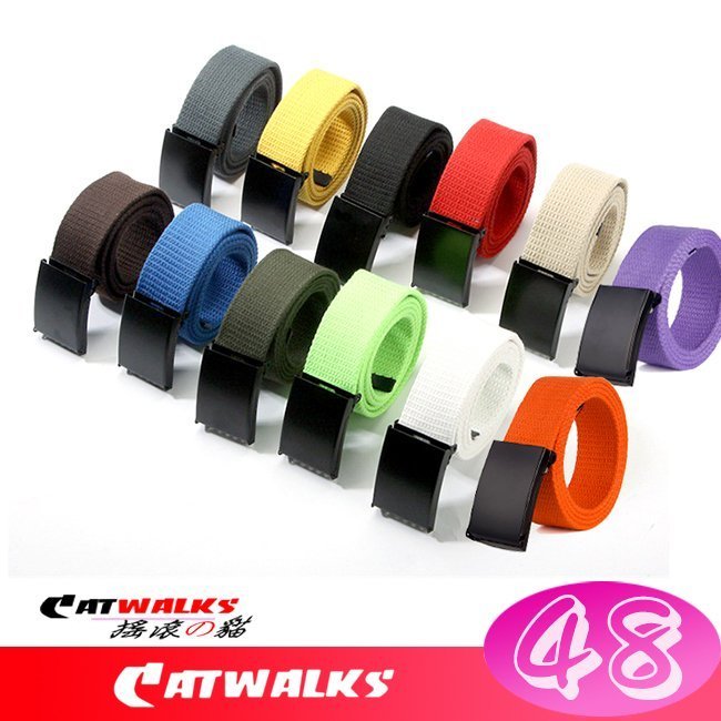 台灣現貨 Catwalk's-潮流風黑色電鍍扣頭帆布腰帶 十四色可選