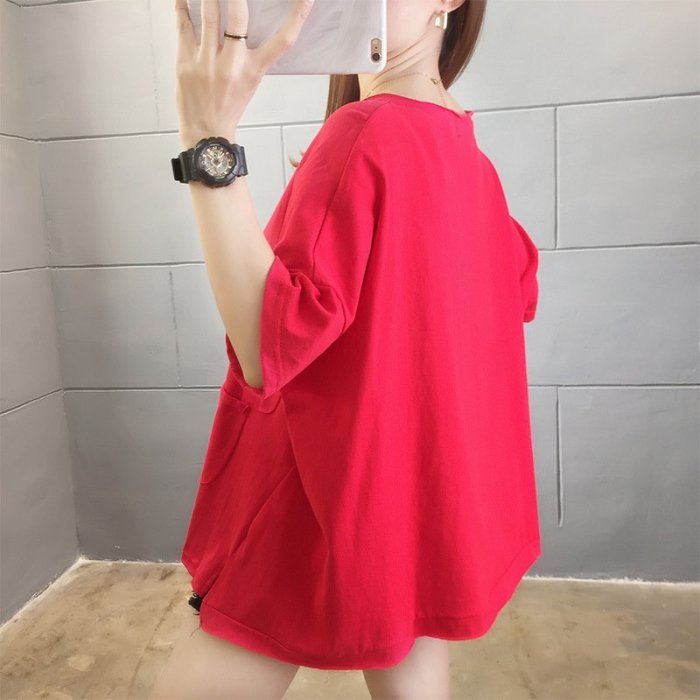下殺-新款韓版2021夏季純棉卡通短袖t恤女卷領印花上衣潮時尚大碼女裝