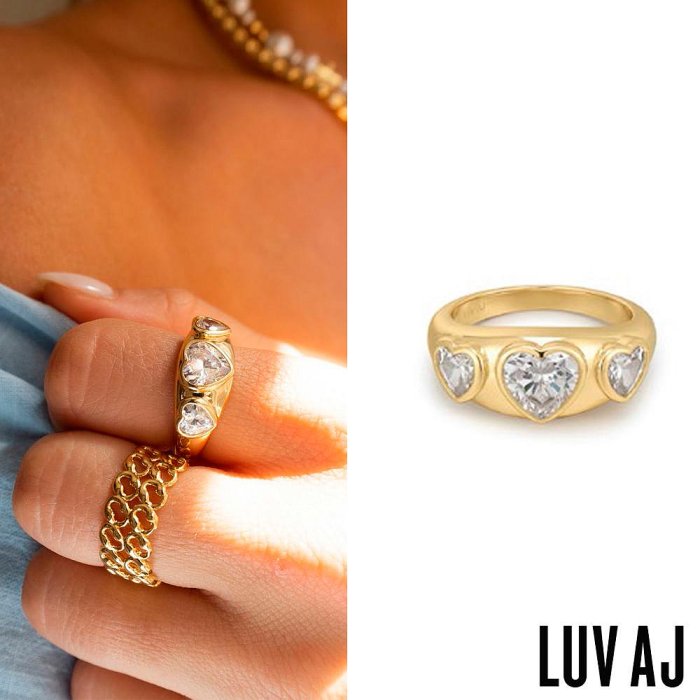 LUV AJ 好萊塢潮牌 心形白鑽戒指 金色定情戒指 BEZEL HEART SIGNET