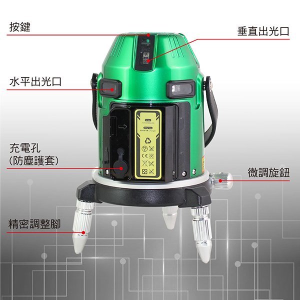 台灣製 GPI RY-670G 全綠光 8線 電子式雷射水平儀 全配件  超頂級款  無強光點