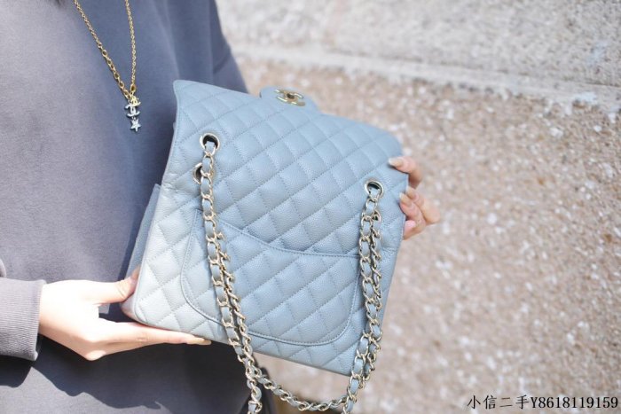 二手 Chanel CF23 Classic flap bag A01113灰藍