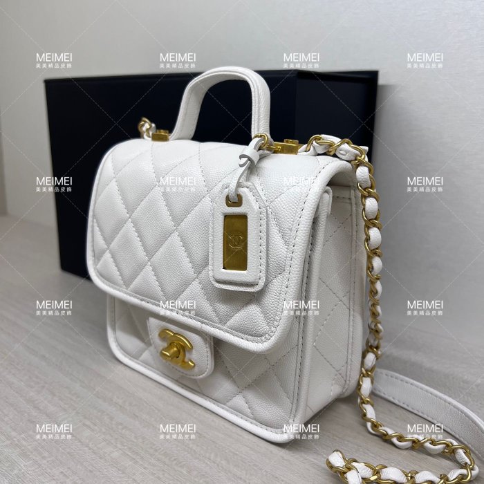 30年老店 預購 CHANEL 豆腐包 荔枝紋 牛皮 金鍊 口蓋包 手提 白色 AS3652 香奈兒 晶片