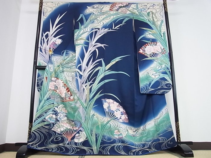 ＊水漾美人＊日本和服   駒刺繍 流水鴛鴦花舞扇文 暈染 振袖和服