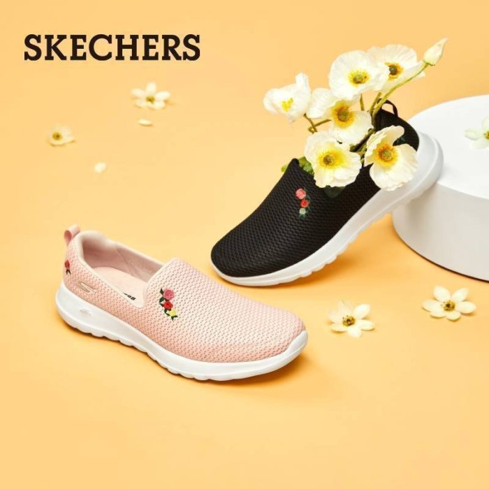 【熱賣下殺】Skechers斯凱奇女鞋健步鞋一腳套懶人鞋花朵老人休閑運動鞋15640