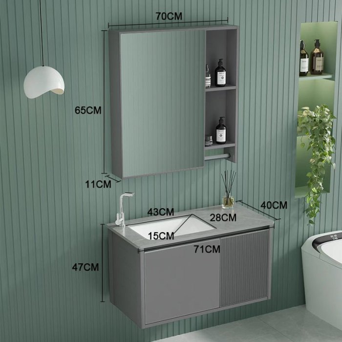 40寬巖板一體盆輕奢衛生間洗手盆柜組合洗臉盤窄小戶型太空鋁浴室