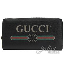 【茱麗葉精品】全新精品 GUCCI 專櫃商品 496317 復古印刷圖騰LOGO小牛皮拉鍊長夾.黑 預購無現貨