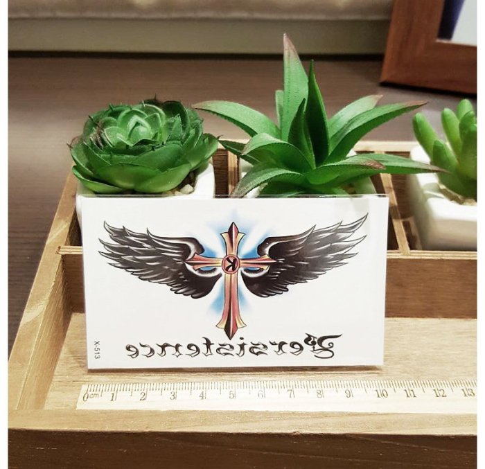 【萌古屋】X系列翅膀十字架 - 男女防水紋身貼紙刺青貼紙X-513