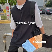 服裝 飾品 ［Tasteful_tw·］# 韓國 爆款改版 口袋 厚磅 V領 無袖 背心·（4color)-潮流范斯