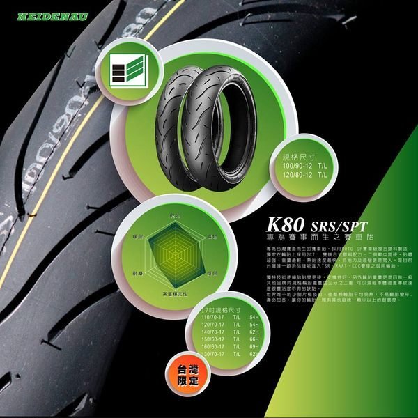 屏東-晟信二輪 德國 海德瑙 HEIDENAU K80 SPT SILICA 運動型矽膠胎 120/80-12(65M)