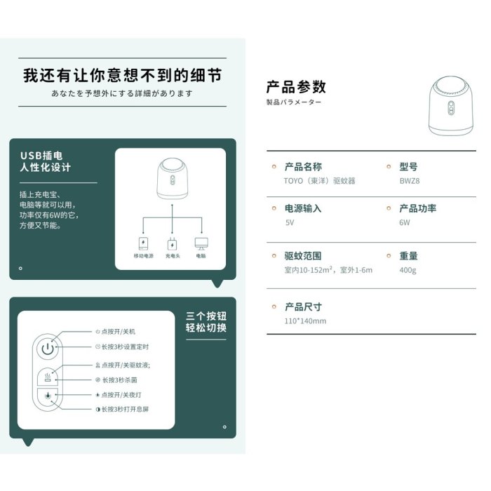 5Cgo【智能】日本東洋黑科技 家用滅蚊燈室內滅蚊神器插電式驅蚊器物理防蚊子老人嬰兒孕婦可用 三重驅蚊 高配版 含稅