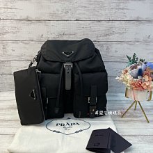 《真愛名牌精品》Prada 1BZ811 黑色尼龍 中款雙口袋  後背包 新版附小包喔 *全新*代購