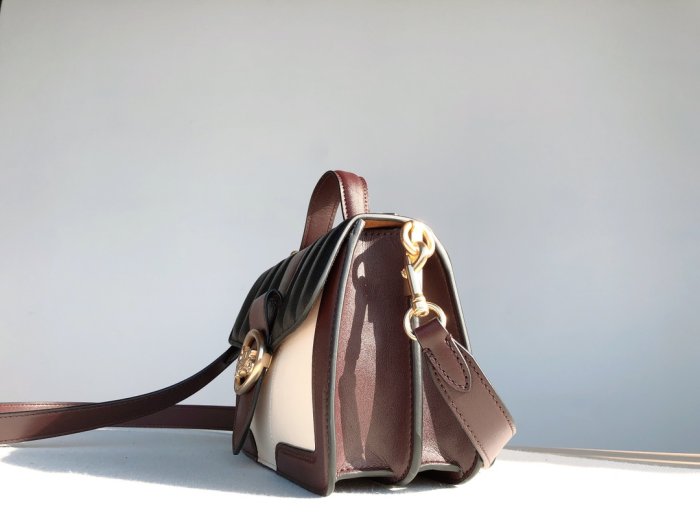 【九妹精品】COACH 6015 新款女士單肩斜跨提手包PVC拼牛皮 側背包  女包