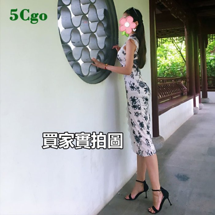 5Cgo【鴿樓】 中國風性感無袖蕾絲花邊改良式旗袍少女中長款開叉蕾絲旗袍年輕款連衣裙潮 586854413180