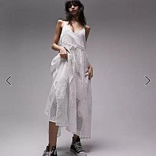 (嫻嫻屋) 英國ASOS-Topshop白色鉤針編織V領細肩帶中長裙洋裝AB24