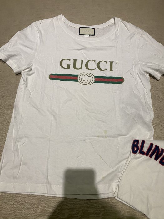 Gucci 米色 T-shirt 短袖T恤 皮帶 腰帶 古馳