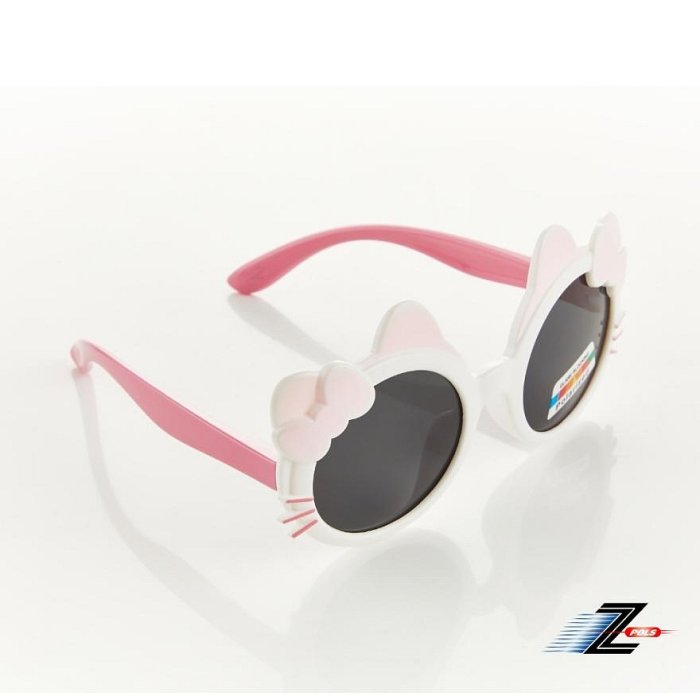 Z-POLS 兒童專用可愛淺粉蝴蝶結矽膠軟質彈性壓不壞 Polarized寶麗來偏光太陽眼鏡(抗紫外線UV400)