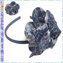 ☆POLLY媽☆歐美進口銀黑蔥刺繡絞染單寧布超大花朵(直徑17cm)窄版髮箍