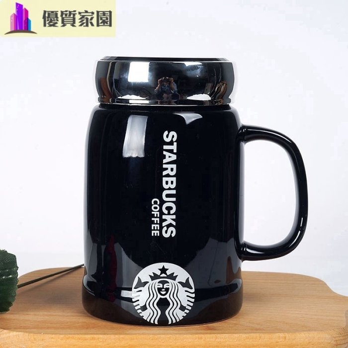 Starbucks 星巴克杯 黑白色釉鏡面 陶瓷杯 馬克杯 韓國 星巴克杯子 咖啡杯環保 保溫杯 大容量辦公杯-星紀