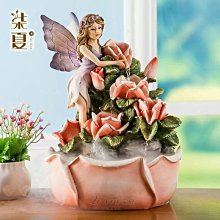 粉紅玫瑰精品屋～歐式高檔花仙子創意流水噴泉擺件～