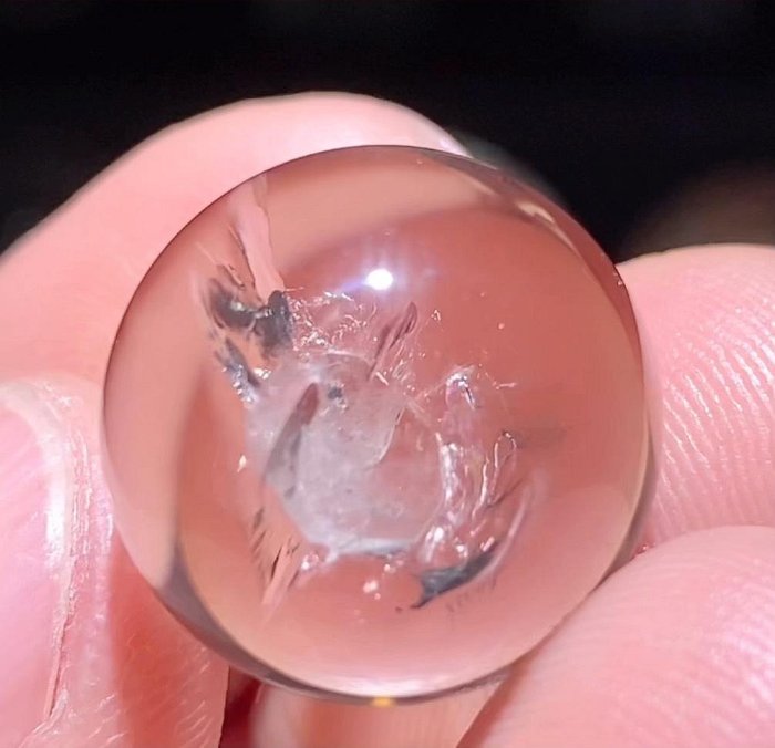 天然水晶冰洲石炸花爆彩包裹體單珠 尺寸15.2毫米 適合做手