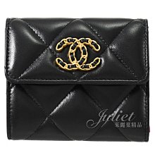 【茱麗葉精品】全新商品 CHANEL 專櫃商品 AP2809 19系列 金屬LOGO小羊皮三折短夾.黑/桃 現貨