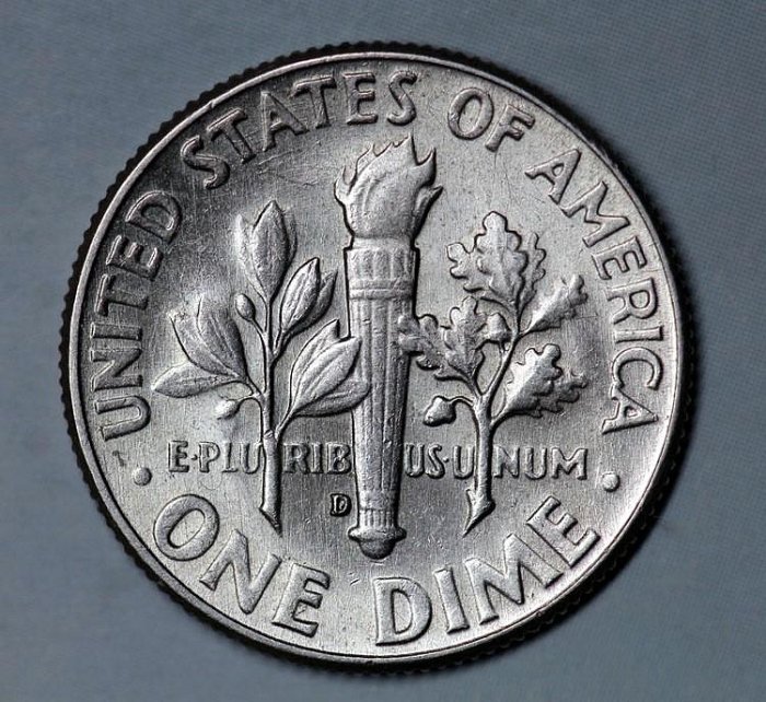 美國1964年10分羅斯福總統D版丹佛造幣廠銀幣17.9mm-41