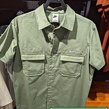南🔥2023 7月 NIKE LIFE 軍風 短袖排扣式 上衣 工作風 寬鬆 刺繡 口袋 男款 綠DX3341-386