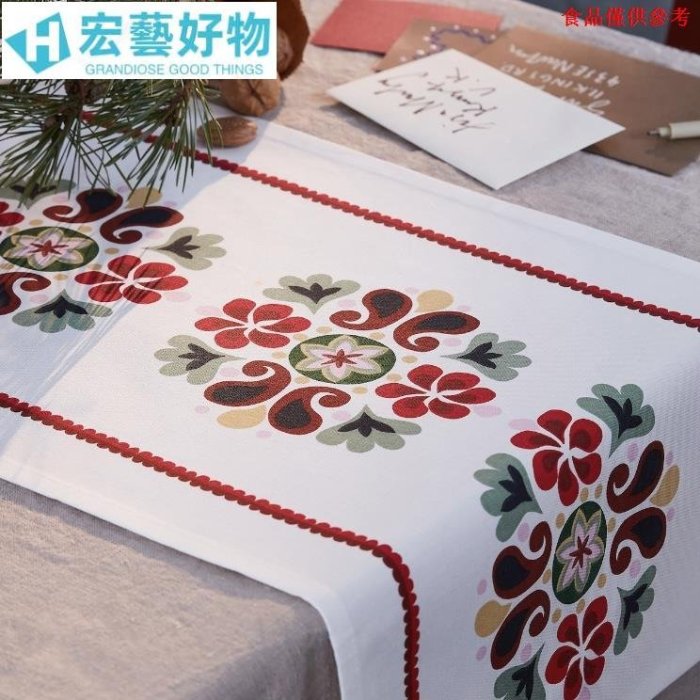 耶誕桌布IKA宜家雲芬特長桌布桌旗花卉圖案白多色35x130cm耶誕節限量-宏藝好物