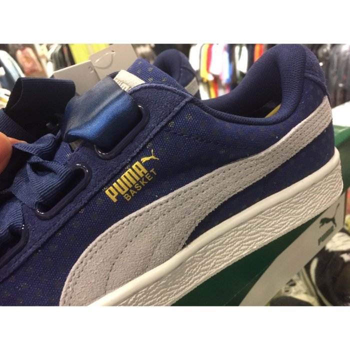 【正品】PUMA W BASKET HEART DENIM 363371-01 藍 圓點 蝴蝶結 女鞋